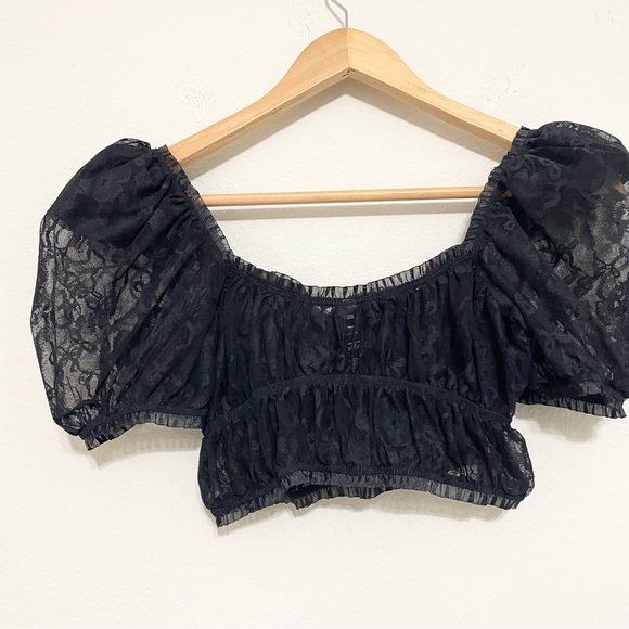 FOR LOVE AND LEMONS Black Sheer Lace Belle Top Size Small - Picture 7 of 7